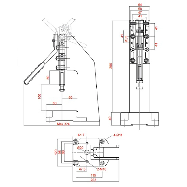 Vendita online Pressa manuale spintore 50 mm. portata 1220 Kg.